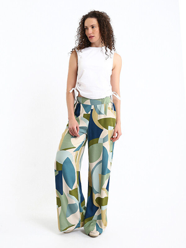 LCWAIKIKI Classic Elasticated Waist Patterned Wide Leg Women's Trousers