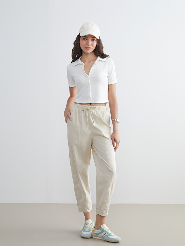 LCWAIKIKI Classic Pantalon en Popeline à Taille Élastiquée pour Femmes
