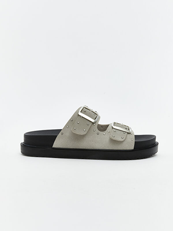 Deri Görünümlü Taşlı Kadın Terlik - Görsel 3