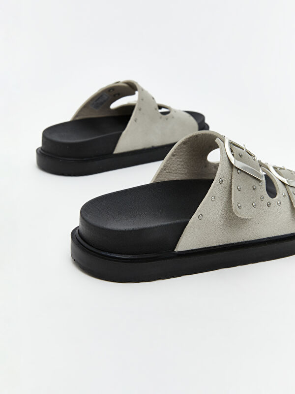 Deri Görünümlü Taşlı Kadın Terlik - Görsel 6