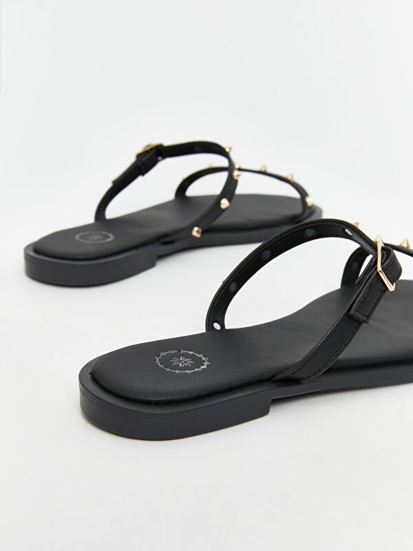 Deri Görünümlü Kadın Terlik - Görsel 6