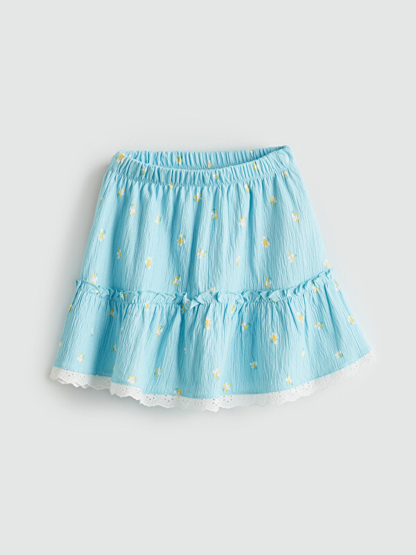 LCW Kids Beli Lastikli Çiçekli Kız Çocuk Etek