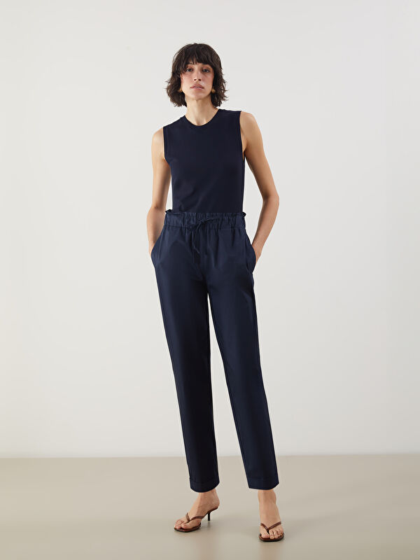 LCW Vision Beli Lastikli Düz Gabardin Kadın Pantolon