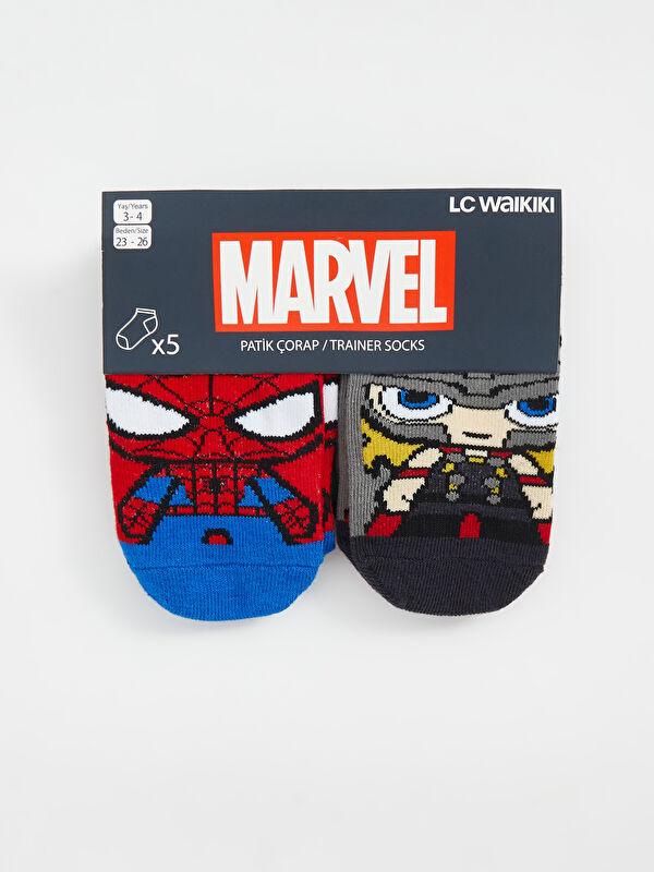 LCW Kids Karışık Spider-Man Desenli Erkek Çocuk Patik Çorap 5'li