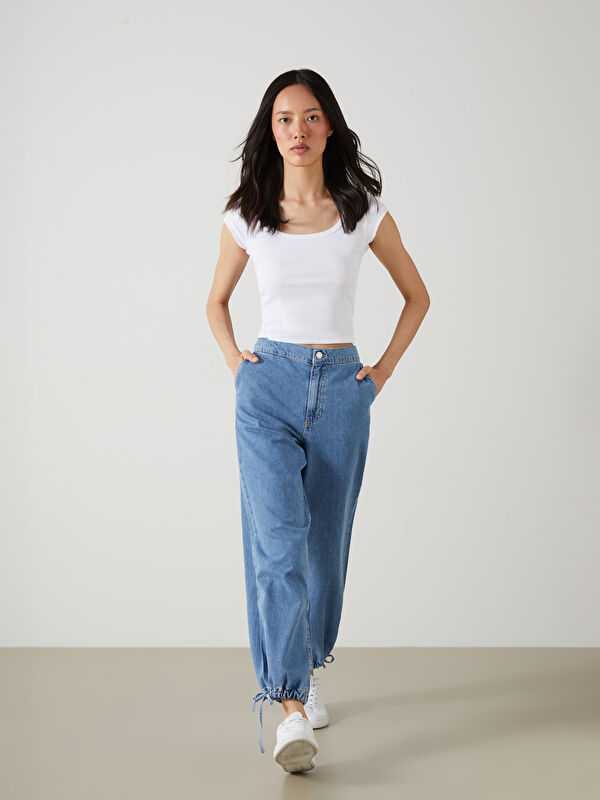 LCW Jeans Beli Lastikli Jogger Kadın Jean Pantolon
