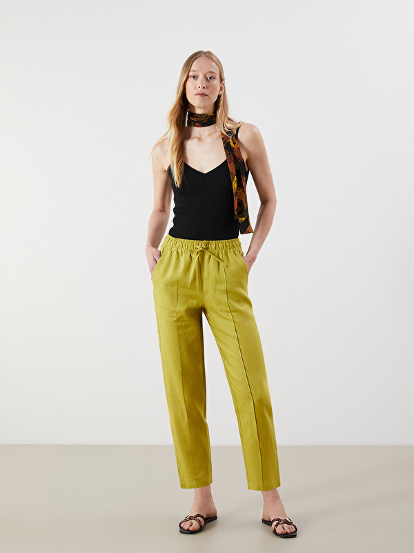 LCWAIKIKI Classic 100% Linen Women's Elastic Waist Trousers