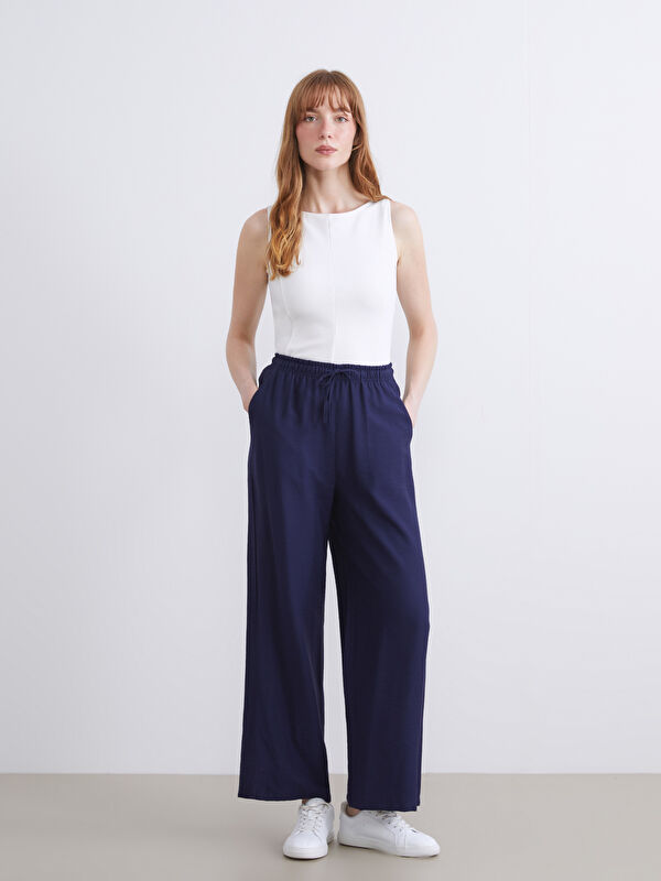 LCW Comfort Beli Lastikli Keten Görünümlü Kadın Pantolon