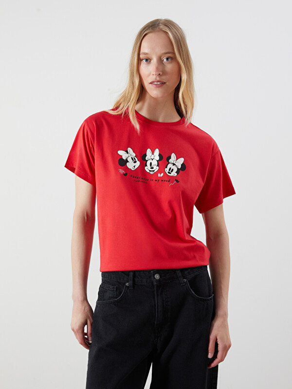 LCWAIKIKI Classic T-shirt à col rond imprimé Minnie Mouse pour femmes