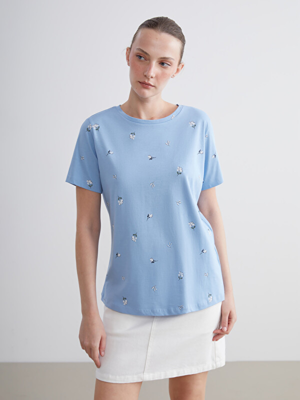 LCWAIKIKI Basic T-shirt Imprimé à Col Rond pour Femmes