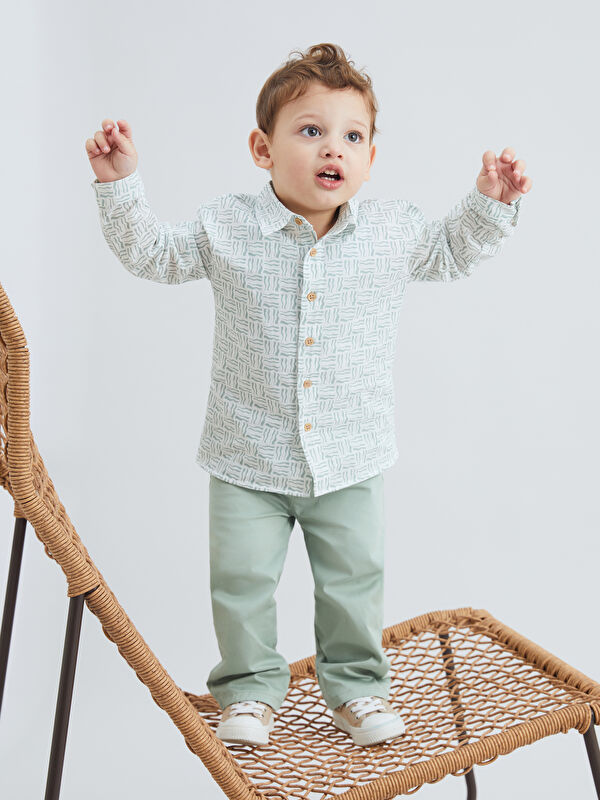 LCW baby Baskılı Erkek Bebek Gömlek ve Pantolon 2'li