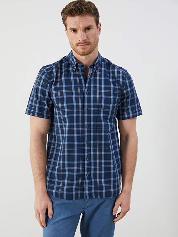 LCWAIKIKI Classic Regular Fit Kısa Kollu Ekose Poplin Erkek Gömlek