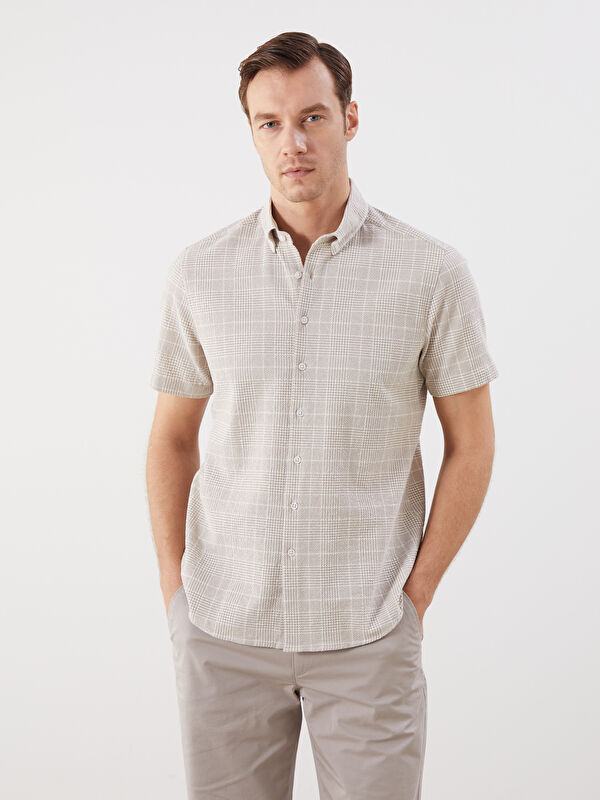LCWAIKIKI Classic Regular Fit Kısa Kollu Ekose Poplin Erkek Gömlek