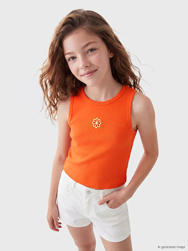 LCW Kids Bisiklet Yaka Çiçekli Kız Çocuk Atlet