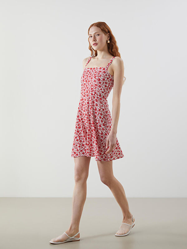 LCW Vision Floral Strappy Fitted Waist Mini Dress