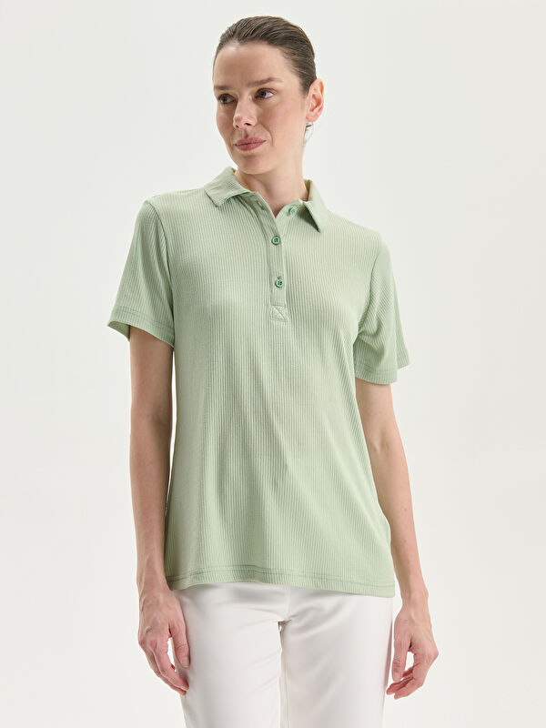 LCWAIKIKI Classic Polo Neck Textured Women's T-Shirt
