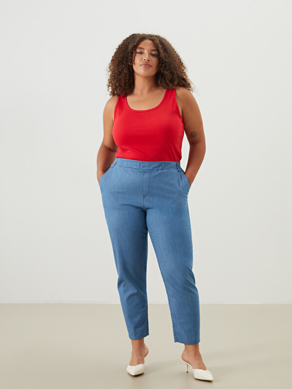 LCW Grace Beli Lastikli Straight Fit Kadın Jean Pantolon