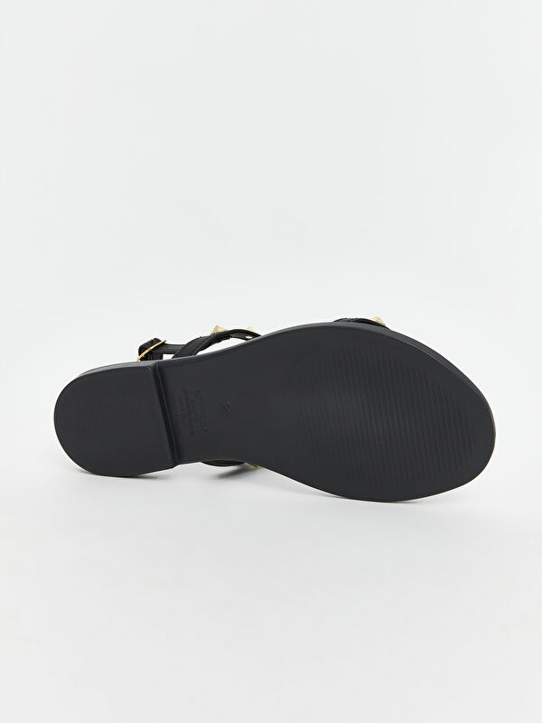 Deri Görünümlü Kadın Sandalet - Görsel 5