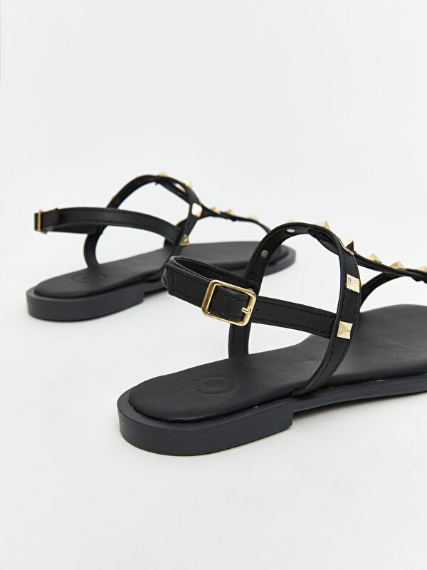 Deri Görünümlü Kadın Sandalet - Görsel 6