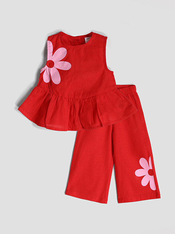 LCW Kids Crew Neck Basic Girls' Blouse and Trousers 2 Pack