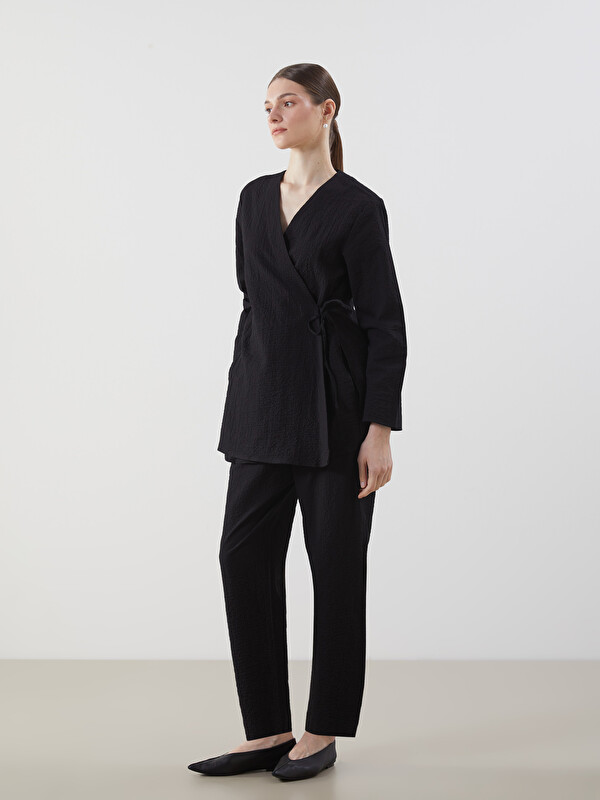 Mikomori Wavy Suit (S0024) ブラック LCW Modest Siyah Kruvaze Yaka Kadın Kimono - S5LE18Z8-RQL | LCW