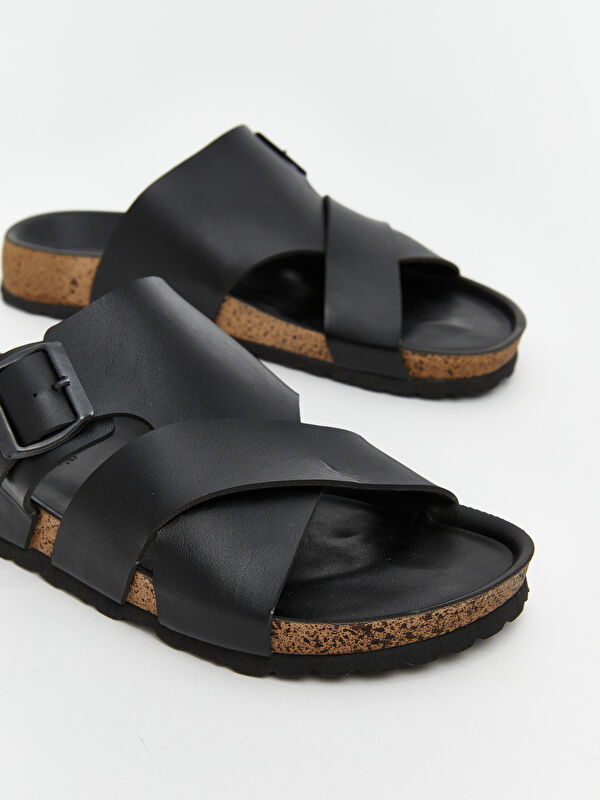 Deri Görünümlü Erkek Terlik - Görsel 4