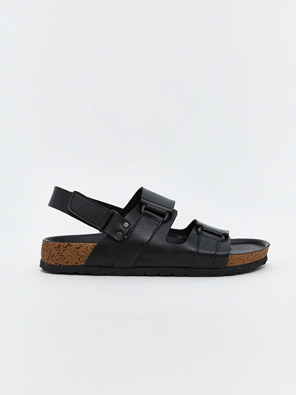 Çift Tokalı Deri Görünümlü Erkek Sandalet - Görsel 3