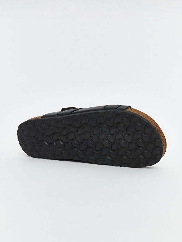 Çift Tokalı Deri Görünümlü Erkek Sandalet - Görsel 5