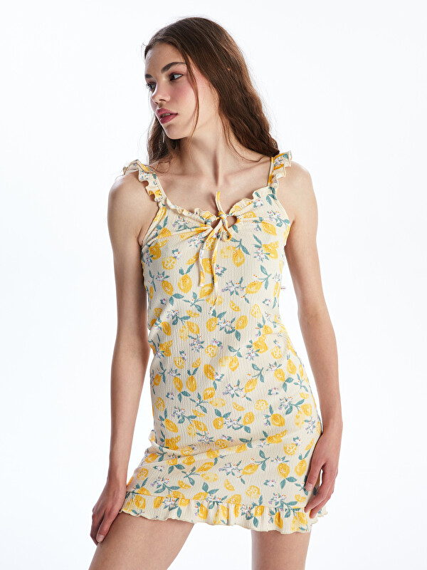 LCWAIKIKI Classic Robe Mini Florale Volantée à Col Lavallière