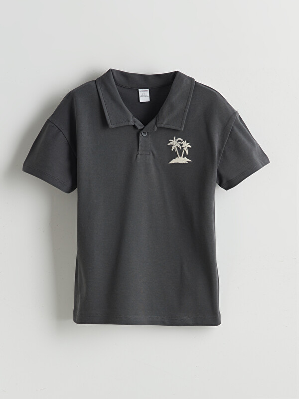 LCW Kids Polo Yaka Palmiye Nakışlı Erkek Çocuk Tişört