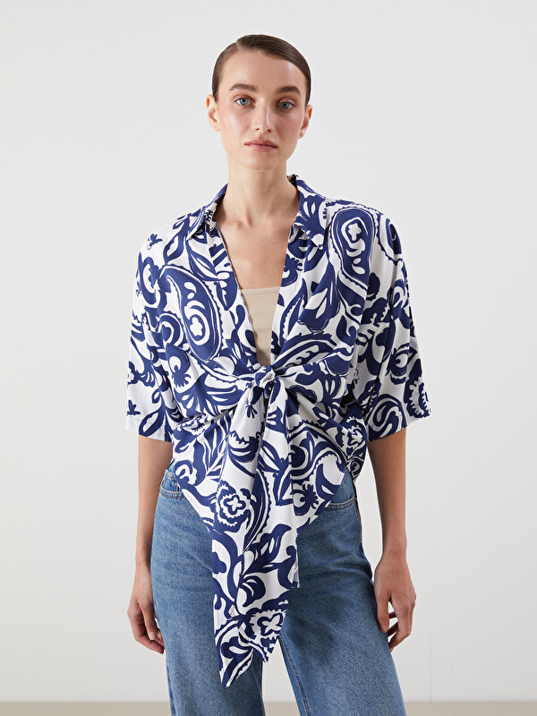 LCWAIKIKI Classic Shirt Collar Patterned Oversize Women's Kimono