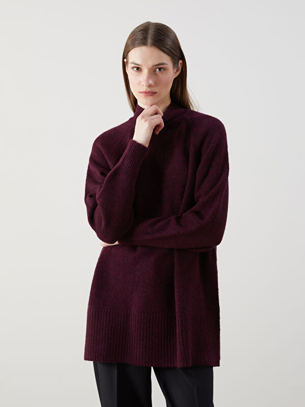 LCW Modest Dik Yaka Oversize Kadın Triko Tunik