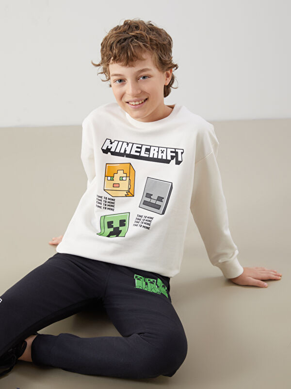 LCW Kids Bisiklet Yaka Minecraft Baskılı Erkek Çocuk Sweatshirt