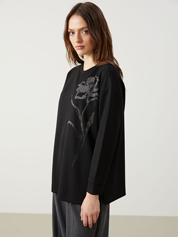 LCWAIKIKI Classic Taşlı Oversize Kadın Sweatshirt Tunik
