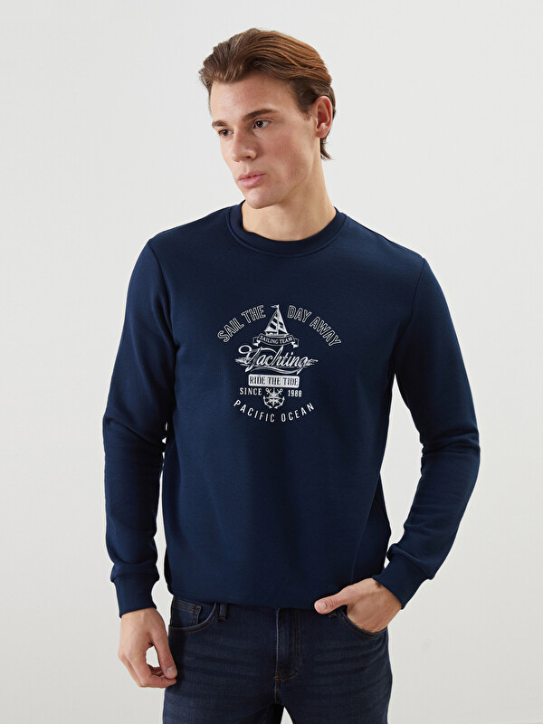 LCWAIKIKI Classic Crew Neck Printed Men's Thick Sweatshirt