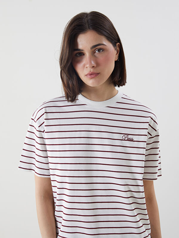 LCW Modest Bisiklet Yaka Çizgili Kadın Tunik