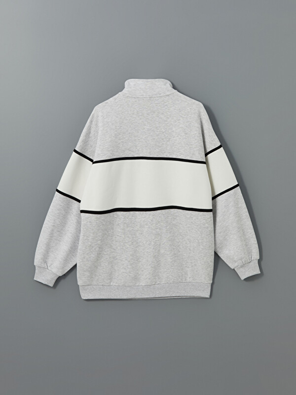 XSIDE Gri Dik Yaka Copenhagen Baskılı Oversize Kadın Sweatshirt