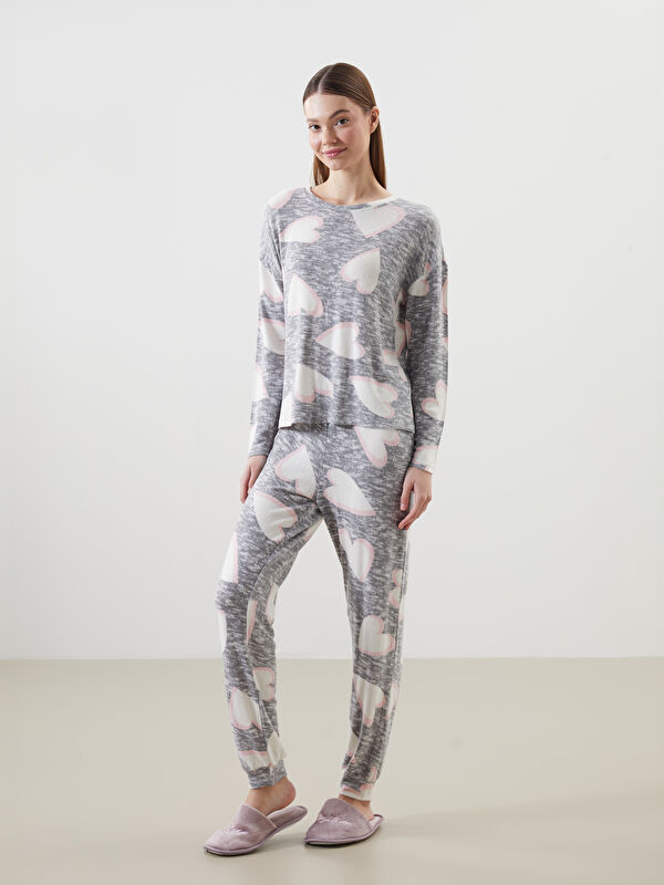 LCW DREAM Bisiklet Yaka Baskılı Kadın Pijama Takımı