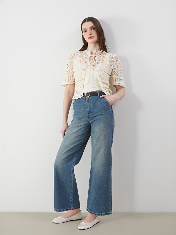 LCW Jeans Beli Kemerli Wideleg Kadın Jean Pantolon