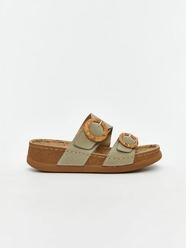 Süet Görünümlü Çift Bantlı Kadın Terlik - Görsel 3