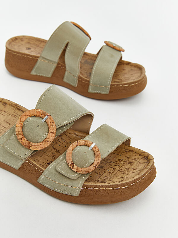 Süet Görünümlü Çift Bantlı Kadın Terlik - Görsel 4