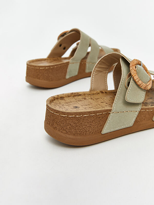 Süet Görünümlü Çift Bantlı Kadın Terlik - Görsel 6