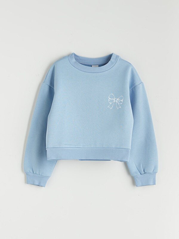 LCW Kids Crew Neck Bow Printed Girls' Sweatshirt