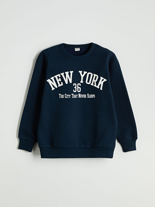 LCW Kids Bisiklet Yaka New York Baskılı Erkek Çocuk Sweatshirt