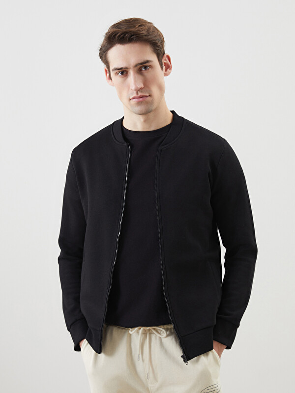 LCWAIKIKI Basic Kolej Yaka Uzun Kollu Erkek Fermuarlı Sweatshirt