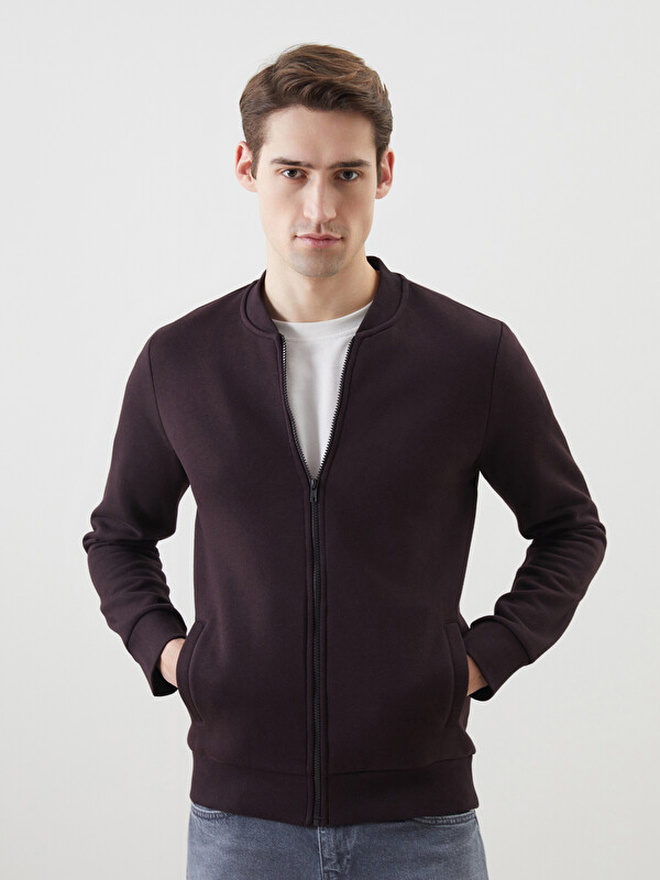 LCWAIKIKI Basic Kolej Yaka Uzun Kollu Erkek Fermuarlı Sweatshirt