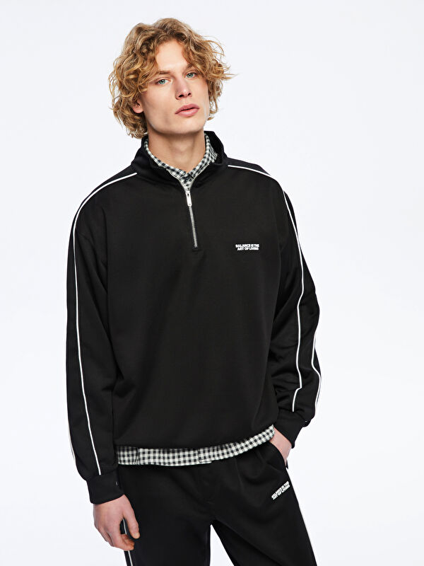 XSIDE Dik Yaka Uzun Kollu Baskılı Erkek Sweatshirt