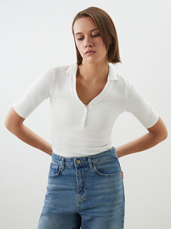 LCW Vision Polo Yaka Dokulu Kadın Body