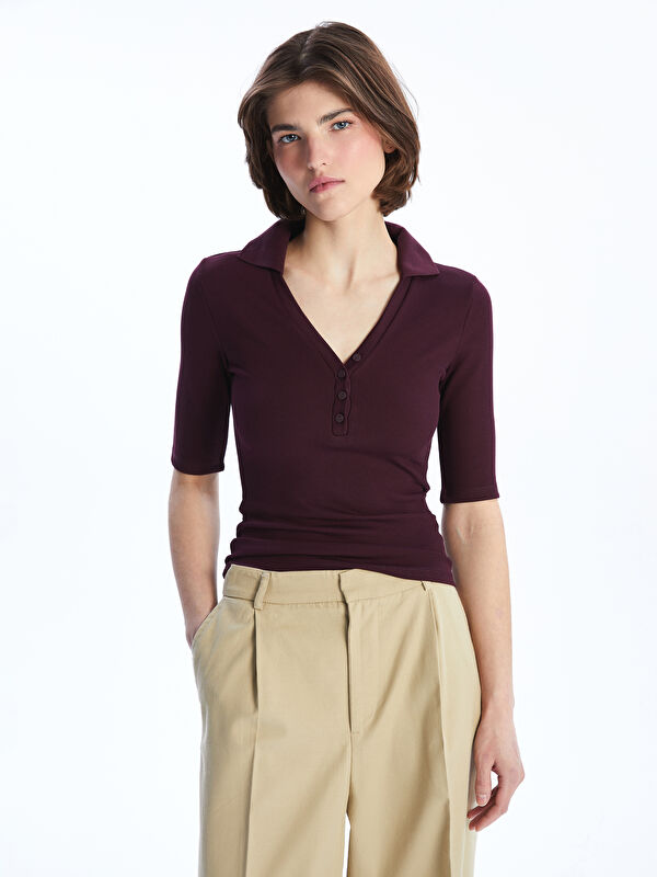 LCW Vision Polo Yaka Dokulu Kadın Body