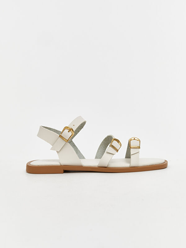 Deri Görünümlü Kadın Sandalet - Görsel 3