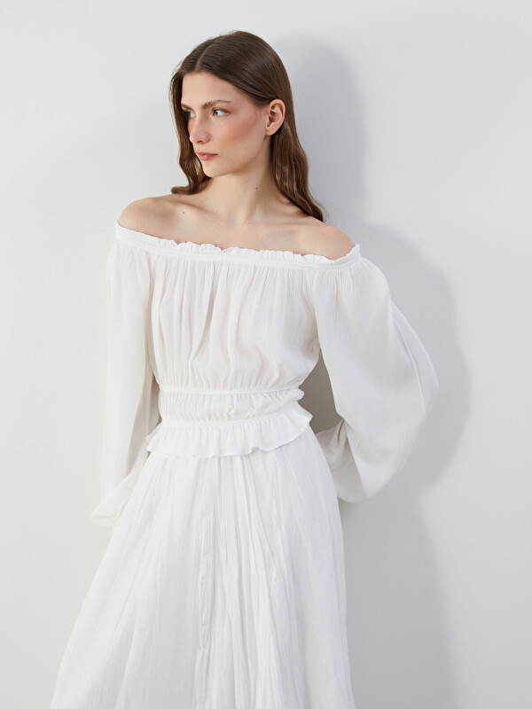 LCW ECO Boat Neck Gathered Crop Blouse